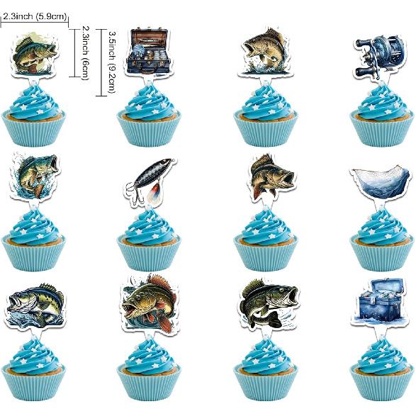25 Pcs Gone Fishing Cake Topper Cupcake Toppers - Fishing Cake and Party Decorations - Birthday Party Supplies for Baby Shower
