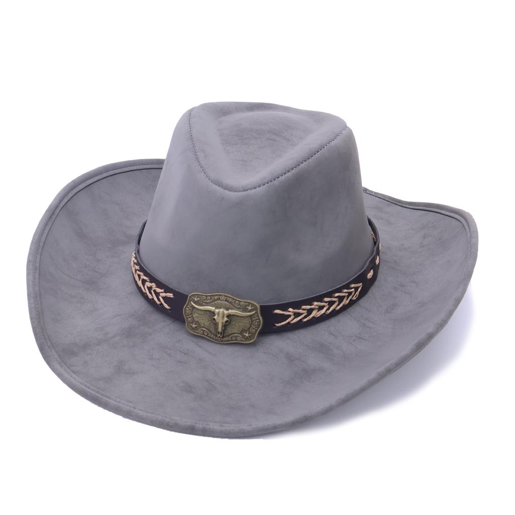 Minority Style Western Cowboy Hat Men's and Women's Roll Top Hat Retro Cow Head Leather Jazz Hat