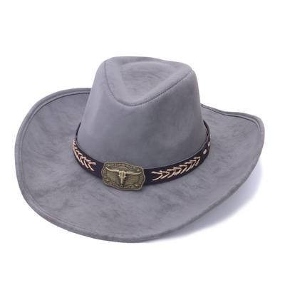 Foreign Trade Western Denim Style Tibetan Bull Head Accessories Fashion Top Hat Cross-Border New Leather Velvet Big Edge Riding Jazz Hat