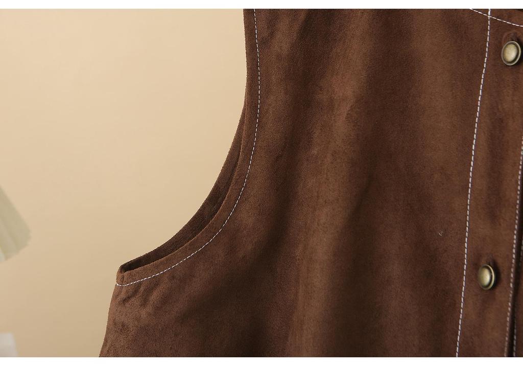 Plus Size Women's Suede Velvet Round Neck Cardigan Vest - Slimming, Versatile Spring Top