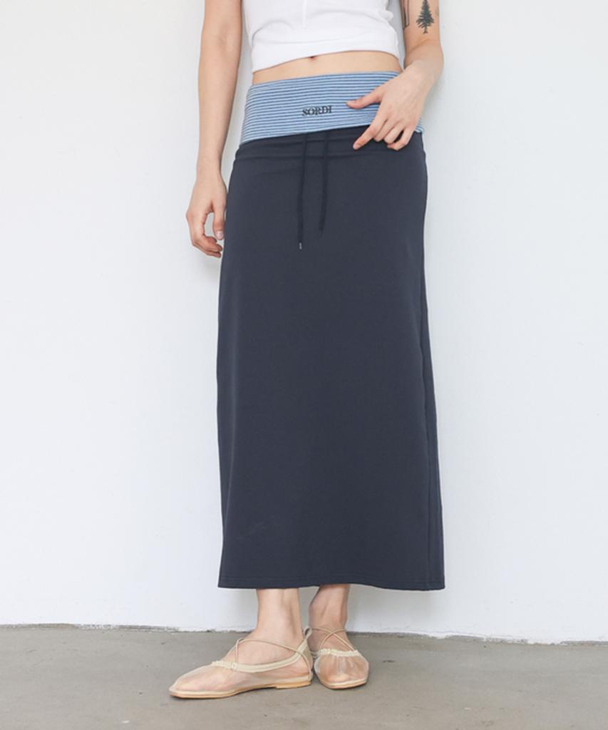 Sordi Two-Tone Long Skirt_Navy
