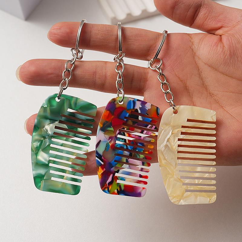 Portable Comb Charm Keyrings Cute Fashion Acetate Miniature Comb Keychain Creative Backpack Decoration Accessories Gifts