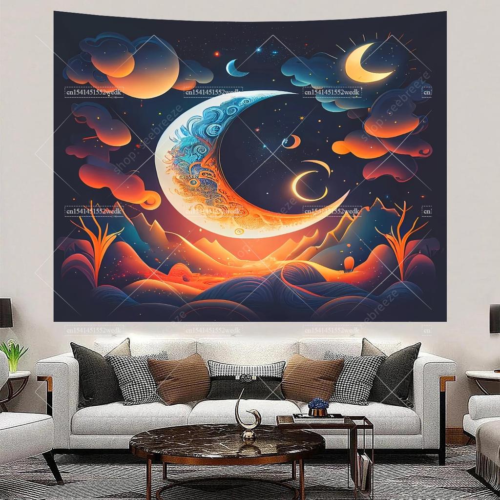Mandala Półksiężyca Słońce Gobelin Gobelin Wiszący na Ścianie Boho Wiedźmiński Gobeliny Wystrój Pokoju Flagi Domowe