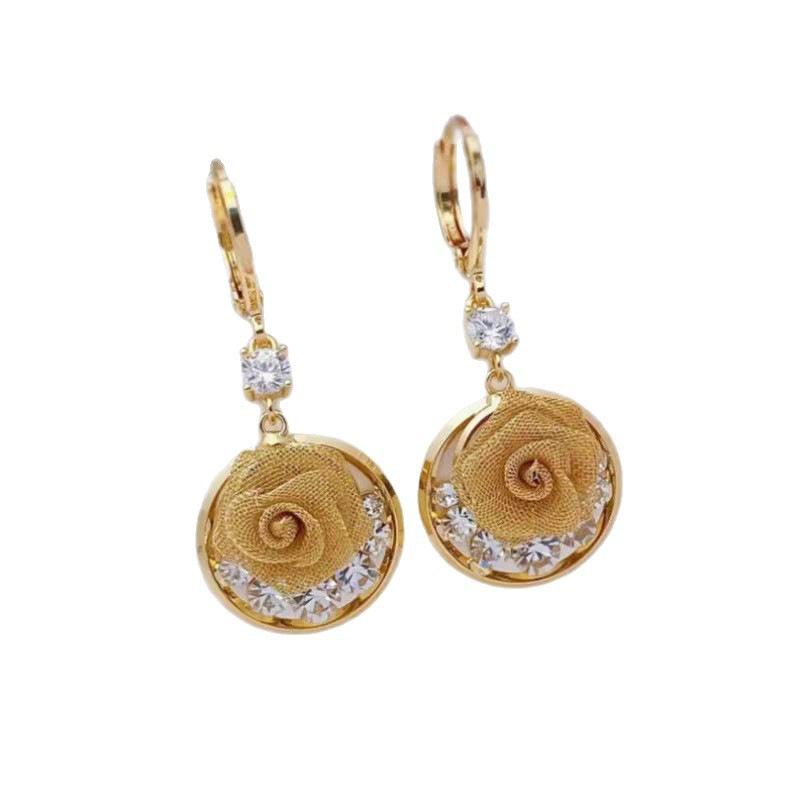 Fashion super flash rose earrings, niche versatile face thin earrings temperament earrings
