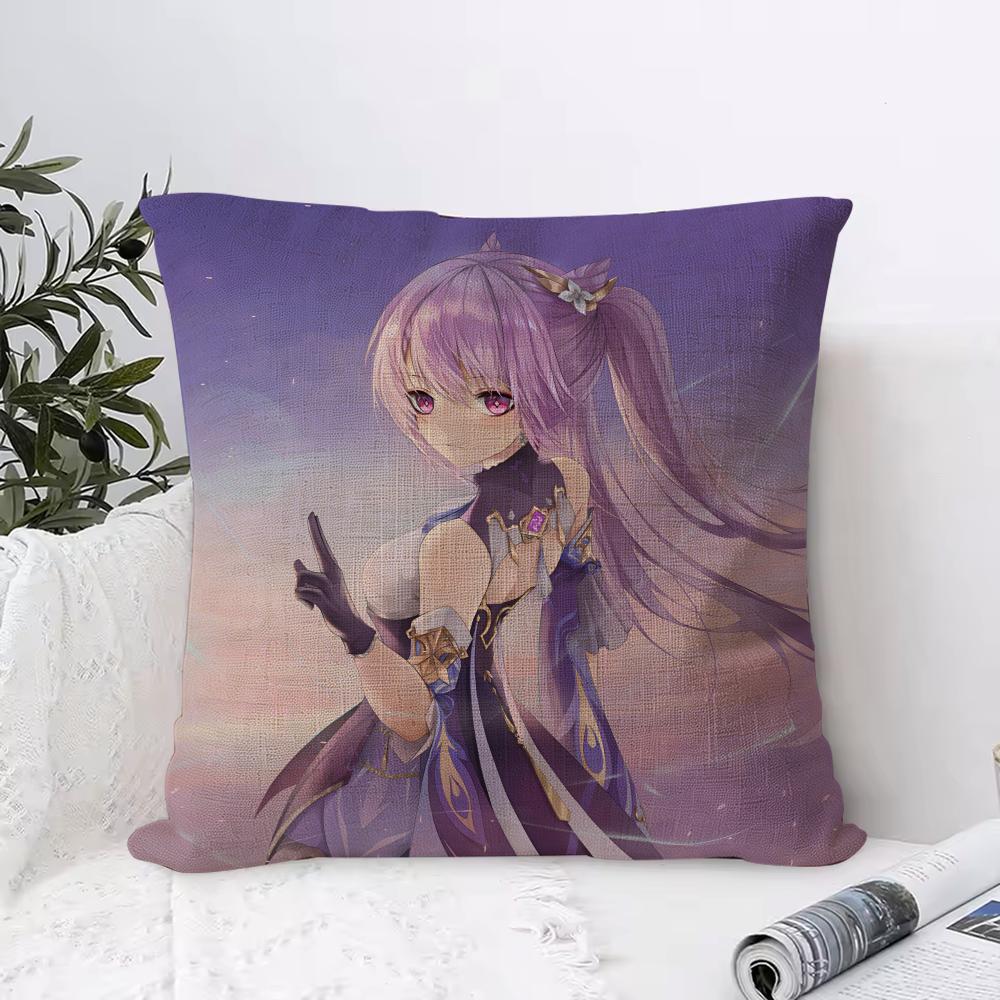 Genshin Impact Keqing Cushion Cover Eco Linen Pillow Case DoubleSided Print Breathable Durable Zipper Home Decor Gift