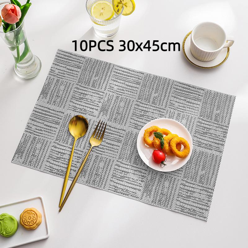 10pcs Dining Table Mat Rectangular Placemats Non-Slip Lnsulation Coaster For Kitchen Washable Placemat Minimalist Pattern