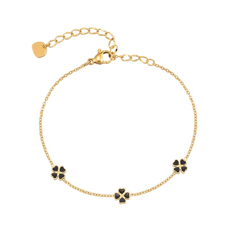 

Длина 15см+5см Изысканный 4 Черных Персиковых Сердечка Цветочная Композиция Браслет Для Женщин Нержавеющая Сталь Высококачественные Украшения