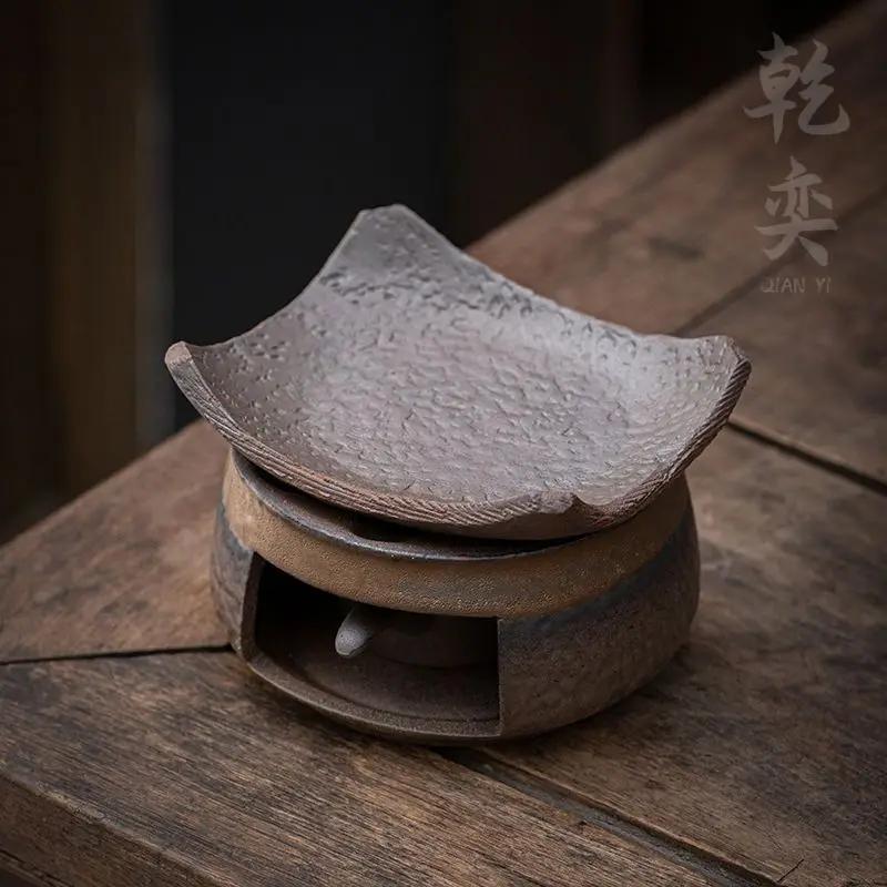 Classic Style Hot Tea Roasting Stove Set with Gilded Iron Glaze Heating Base Warm Tea Roasting Stove Tea Beverage Ceremony Accessories