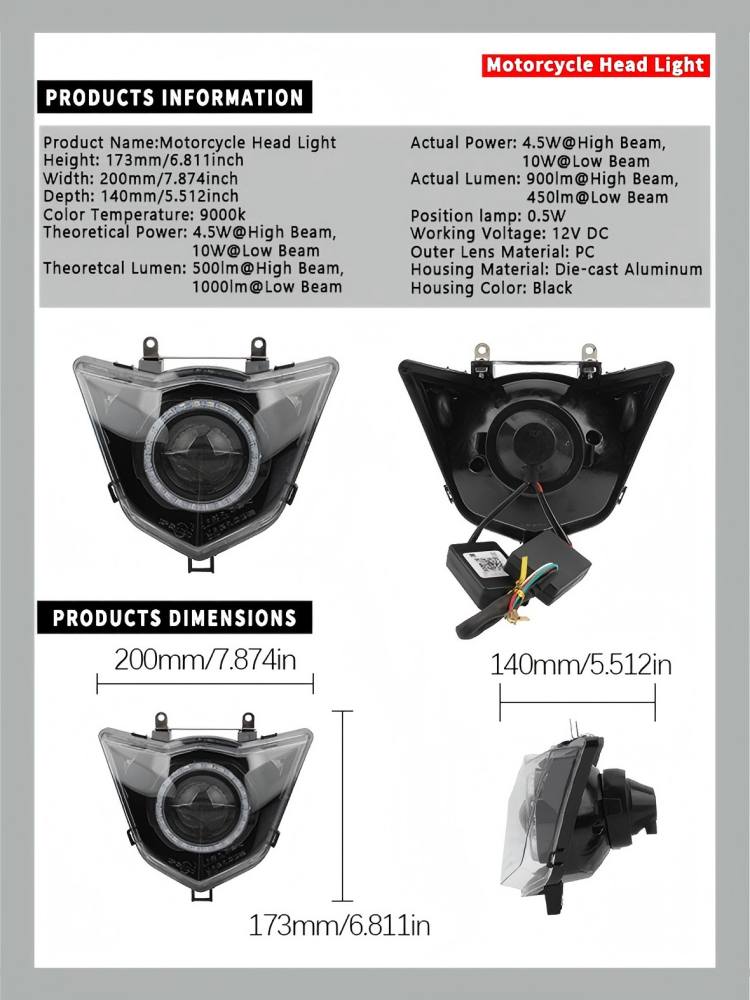 Motorcycle Angel Eye RGB Headlight Wick LED App Control For Yamaha WR 125 X R WR125 X/R  2009–2016 Motocross Modified HeadLamp