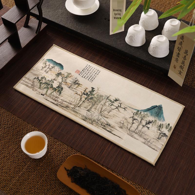 Elegant Chinese-Style Absorbent Tea Towel - Suede Plush Mat for Kung Fu Tea Set Accessories 30x16
