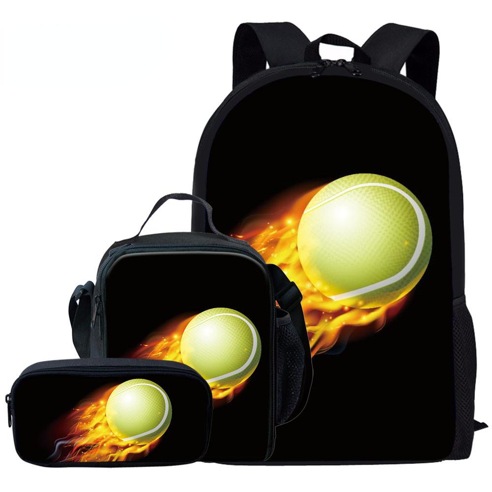 Fashion Novelty Flame Basketball Football 3D Print 3pcs/Set Pupil School Bags Laptop Daypack Backpack Lunch Bag Pencil Case