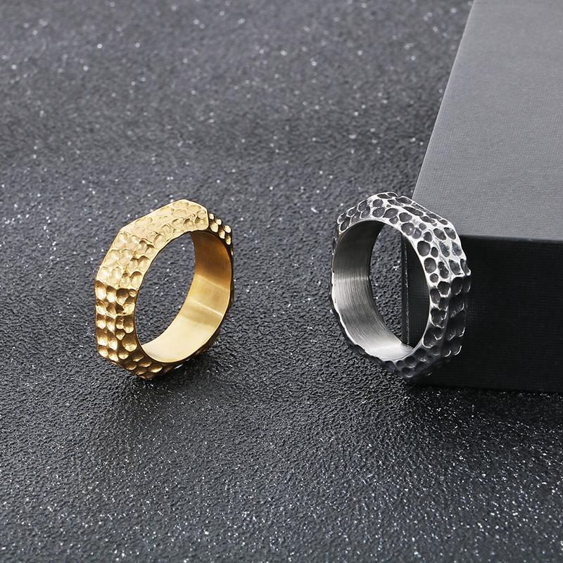 8MM Vintage Knockout Point Pipe Men's Ring Punk Stainless Steel Polygonal Finger Ring Personalized Trendy Jewelry Gift