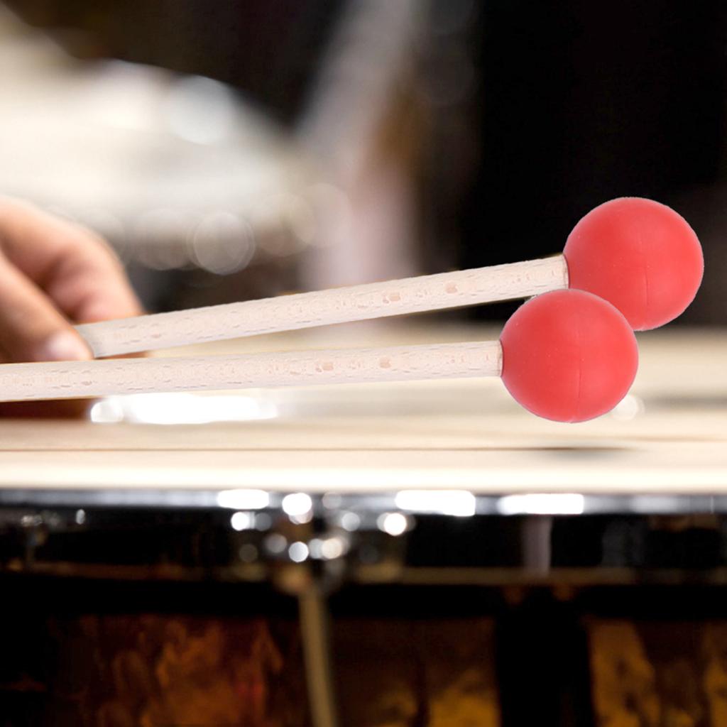 2Pcs Drum Mallet Hammer Musical Instrument Accessories for Xylophone Timpani Snare DrumsRed