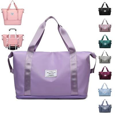 Expandable Travel Duffle Bag for Women, Large Capacity Gym Shoulder Bag with Shoe Compartment, Waterproof Yoga Weekender Tote