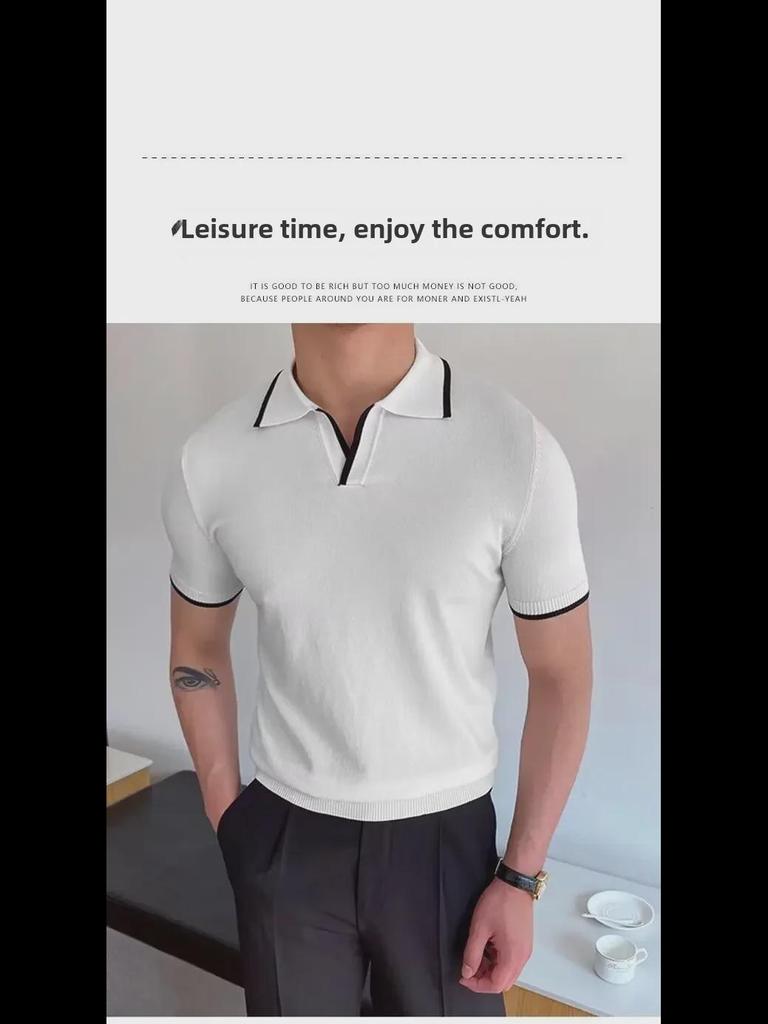 Men's Summer Slim Fit Ice Silk Polo - Short Sleeve, Pure Color, Casual Korean Style
