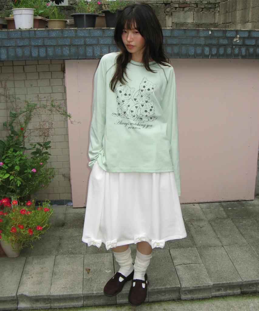 RONRON Kitty Cats Raglan Long Sleeve Mint