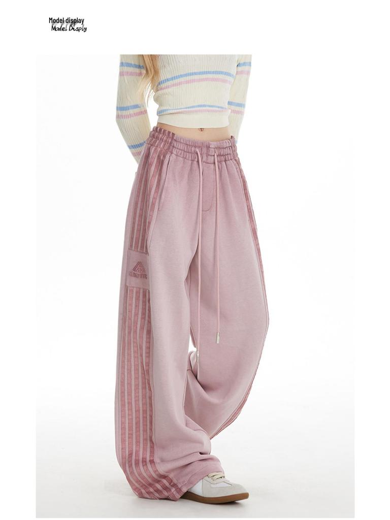 American Retro Stripe Sweatpants Women 2025 - Spring/Autumn Casual Wide Leg