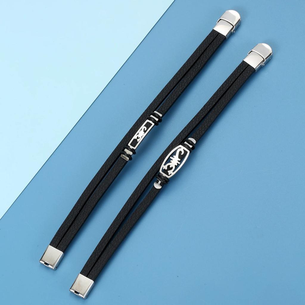 Gioielli con ciondoli Bracciale Scorpione in pelle in acciaio inossidabile da uomo