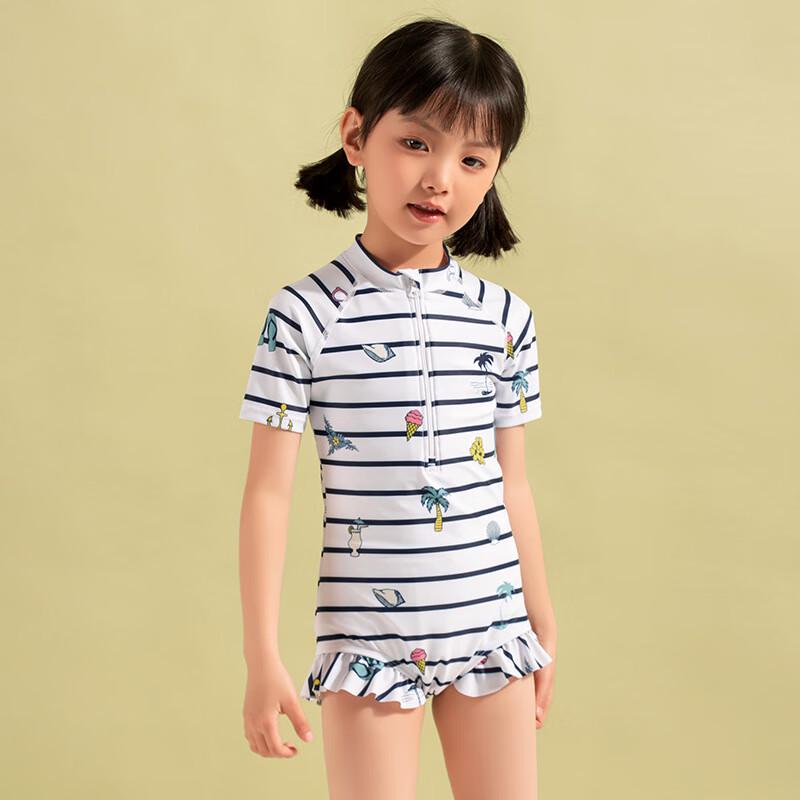 Tuolangshi Girls  Short Sleeve Striped One-Piece Swimsuit