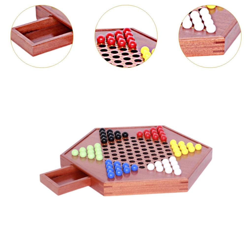 Wooden Chinese Checkers with 60 Marbles Strategy Game for Family Kids Adults XL