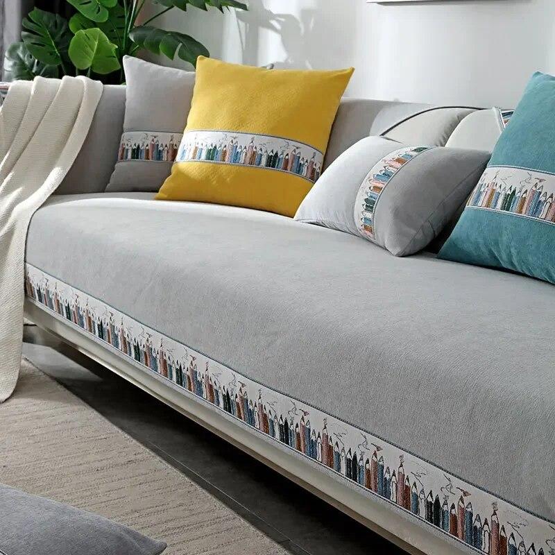 

Набор чехлов для дивана из синели с цветным принтом, однотонный четырехсезонный универсальный противоскользящий чехол для дивана, полотенца, кресла для гостиной 70x70cm 1pcs