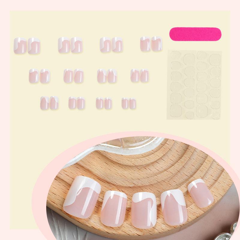 French Nude Short Square Press-on Nails with Irregular White Edges