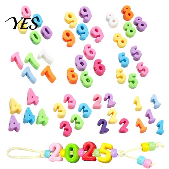 Large Hole Beads 5Pcs DIY Acrylic Bubble Number Beads, 0-9 Chunky Colorful Spacer for Crafting Projects