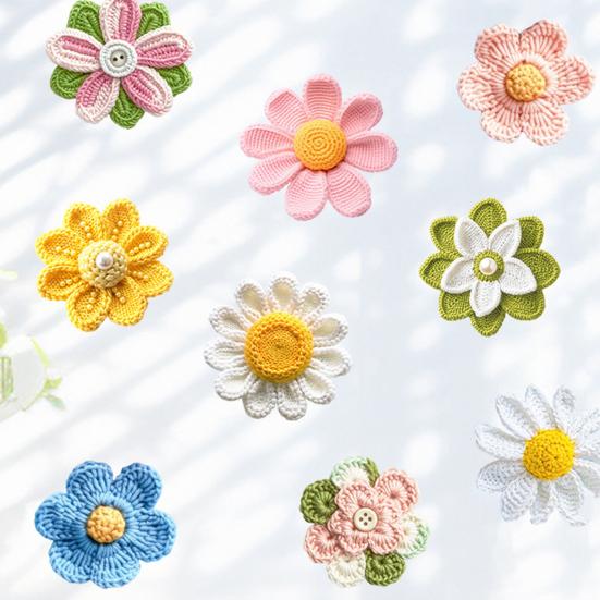 Crochet Yarn Flower Window Cling Waterproof PVC Double-Sided Knitting Flower Static Glass Sticker Spring Summer Decoration Decal