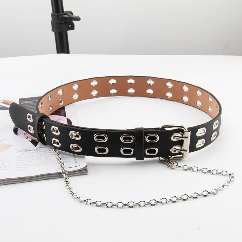 Row Square Double Hole Belt With Hanging Chain No Punching Adjustable Required
