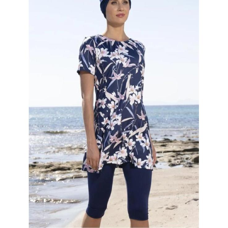 

Комплект из двух частей с цветочным принтом, скромная мусульманская пляжная одежда, купальник с коротким рукавом и полузакрытым верхом, пляжная одежда буркини большого размера 5XL разноцветный