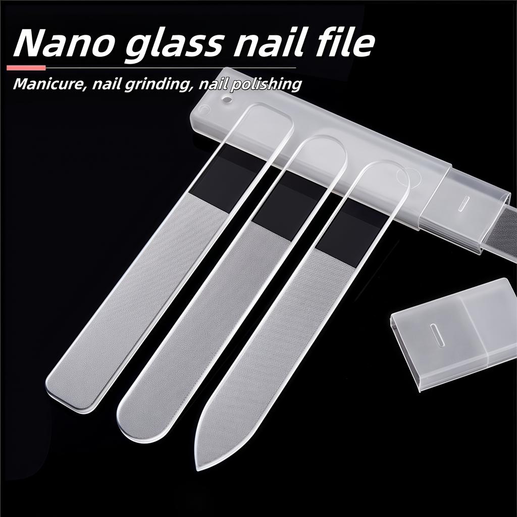 1pc Nano Glass Nail File Set with 3 Storage Boxes for Grinding, Polishing and Repairing Nails, Transparent Crystal Nail Art Tool