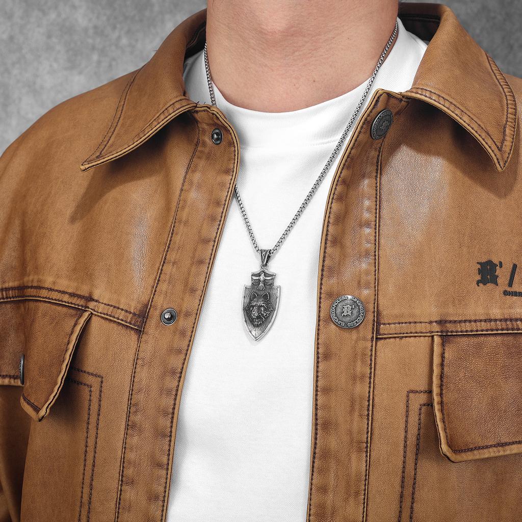 Coliere Bărbați Scut Vultur Lup Sfânt Ocrotitor Pandantiv Lan Oțel Inoxidabil Accesorii Bijuterii Modă Punk Femei Cadou