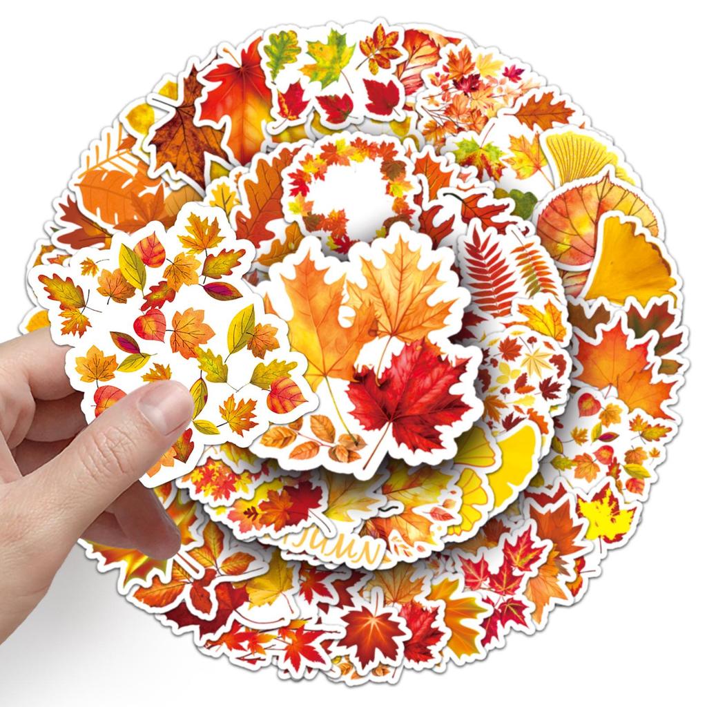 50pcs Autumn Yellow Tree Leaves Waterproof Decorative Stickers for Computer and Luggage