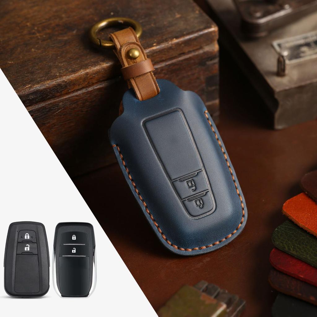 Pure Handmade Key Cover Is Suitable for Toyota Key Bag Camry Asian Dragon Genuine Leather Car Key Bag Crazy Horse Leather.