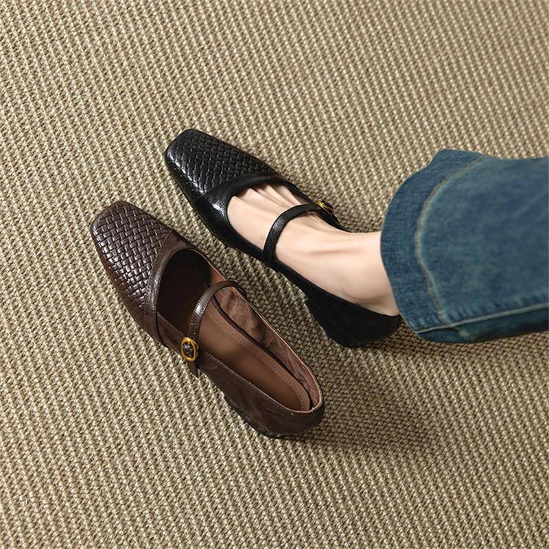 Fashion New Spring/autumn Genuine Leather Women Shoes Mary Jane Shoes Square Toe Shoes for Women Fashion Buckle Low Heel Women Pumps