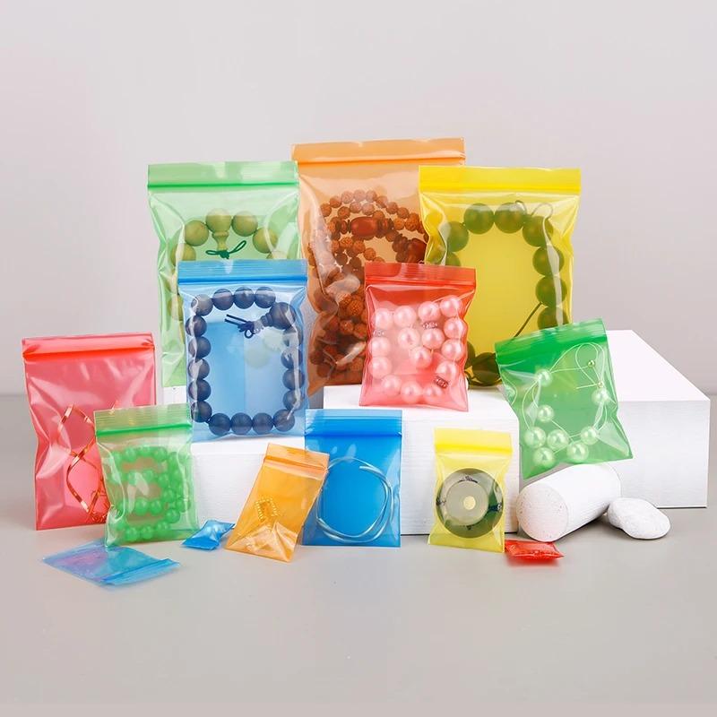 200pcs Colour Trumpet Self Sealing Bag Mini Transparent Thick Jewelry Packaging Bags Plastic Packing Storage Zipper Sealing Bag
