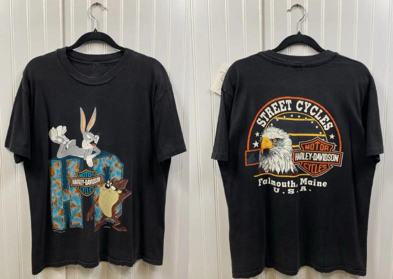 Vintage 90s Harley Davidson Looney Tunes Tshirt Men’s S-5XL Black Bugs Bunny Taz Unisex T-Shirt XL