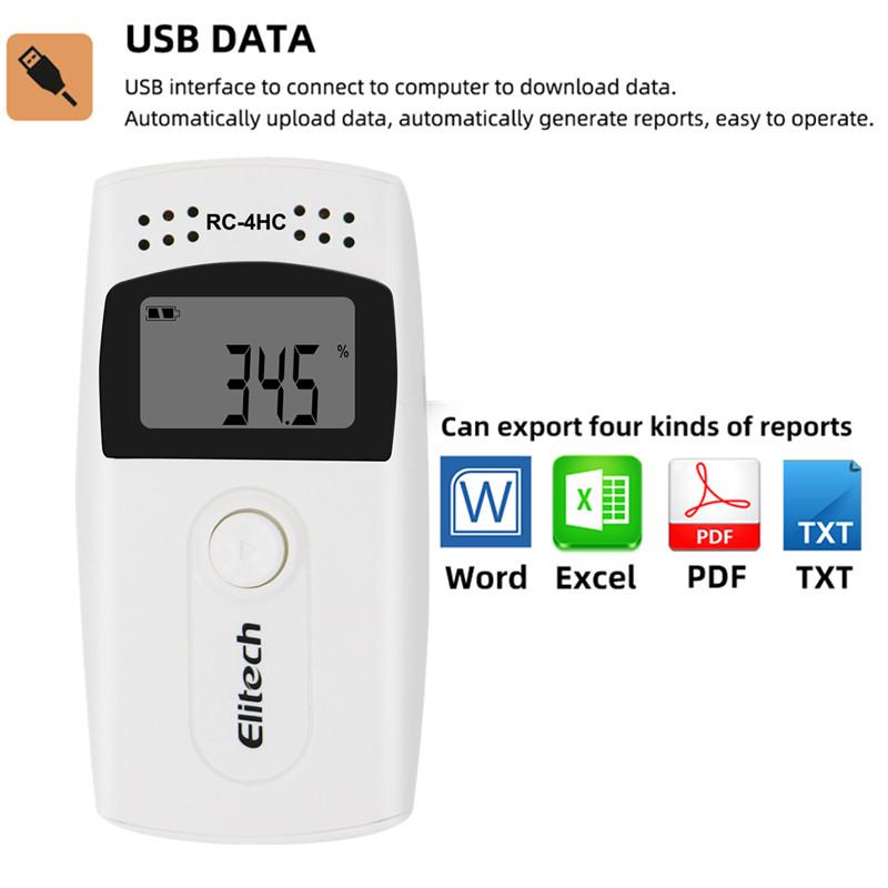 RC-4HC Temperatur-Datenlogger USB-Datalogger Temp.-Feuchte-Tester 16000 Punkte Mini-Datenrekorder für Lagerung Kühlkette
