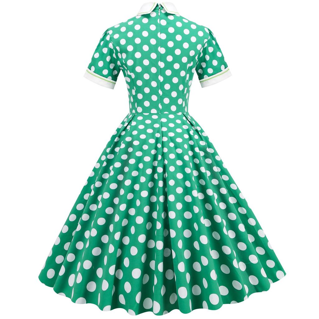 Vintage Polka Dot Printed Dresses for Women Summer Elegant Swing Rockabilly Party A Line Dress Ladies Midi Vestidos
