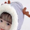 Yousheng Baby Hat Winter Warm Thickened Plush Antler Design Windproof Temperature-Locking Soft Baby Outdoor Cap with Scarf Design
