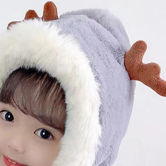 Yousheng Baby Hat Winter Warm Thickened Plush Antler Design Windproof Temperature-Locking Soft Baby Outdoor Cap with Scarf Design