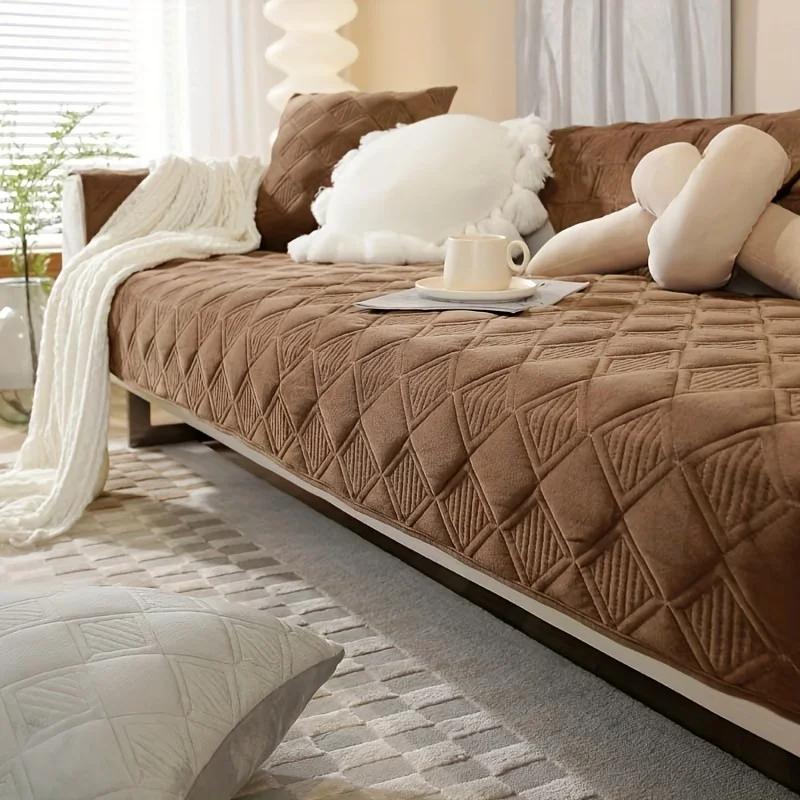 

Короткое плюшевое полотенце для дивана серого цвета, европейское короткое утепленное стеганое покрытие для дивана, противоскользящее европейское покрытие для дивана для гостиной W70 x L70