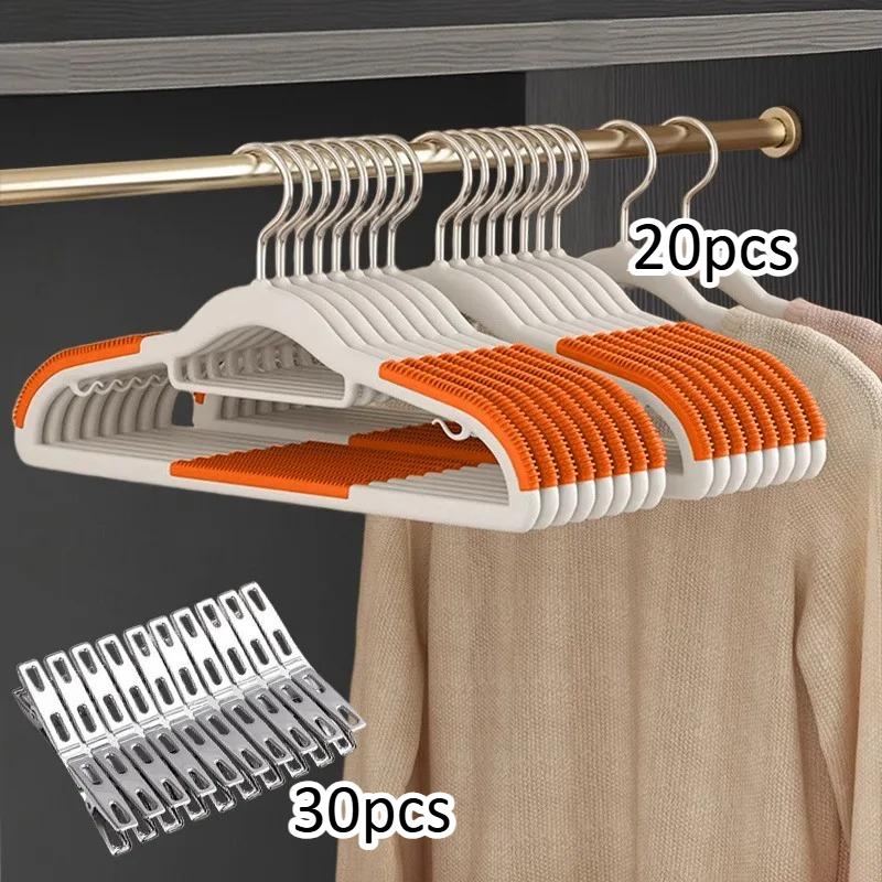 50 Sets (20 Hangers and 30 Clips), Heavy-duty Hangers for Wardrobes, Anti Slip and Durable, Multiple Colors