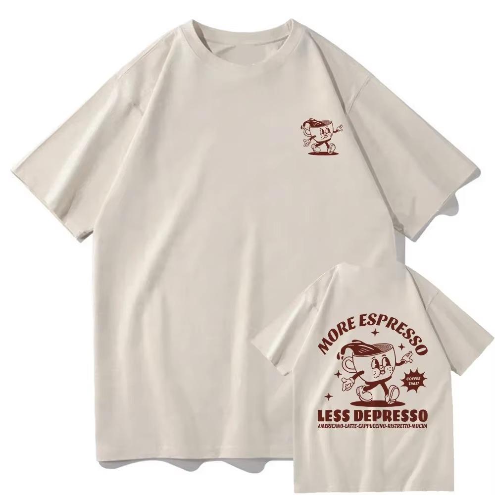 More Espresso Less Depresso T Shirt Men/women Harajuku Vintage Graphic Tshirt Unisex High Quality Tops Retro Tee Shirts
