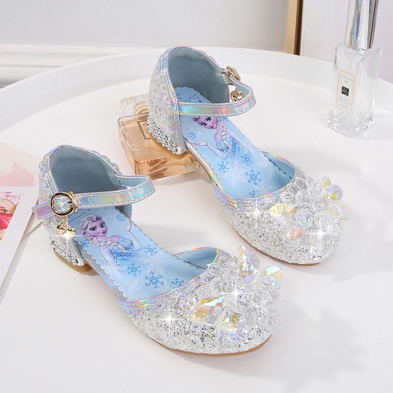 Girls' Sandals Fashion New Spring Autumn Summer High Heel Elsa Closed-Toe Girls' Little Princess Elsa Crystal Children's Shoes