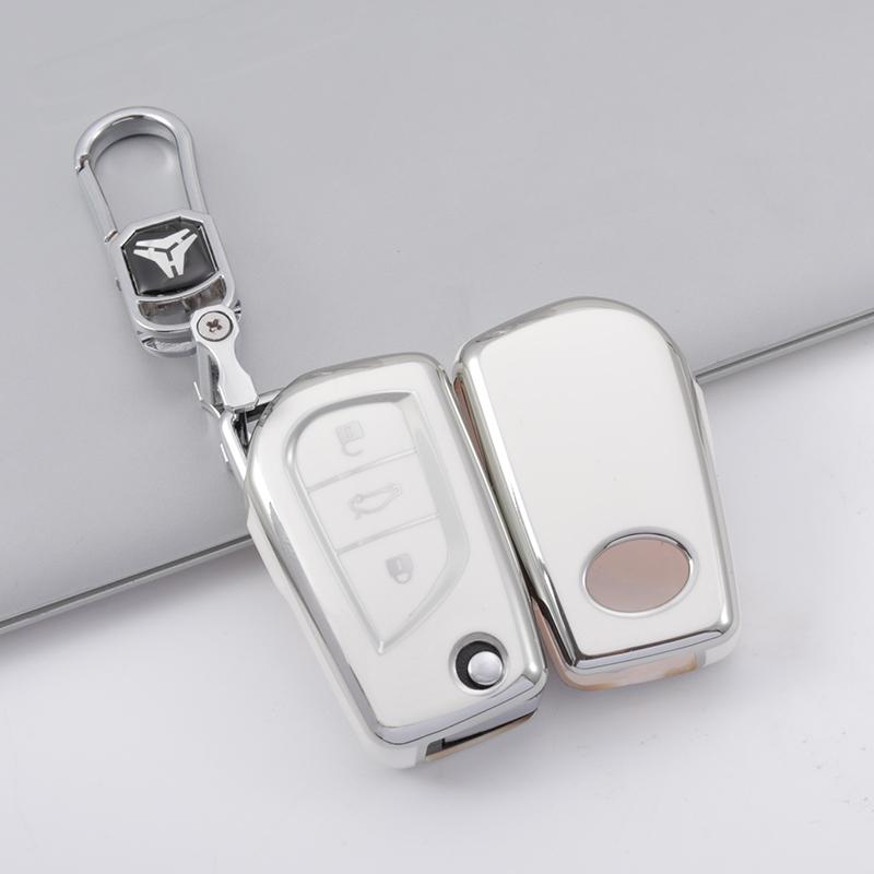 Premium Soft TPU Car Key Case Cover Shell for Toyota COROLLA Camry LEVIN REIZ Highlander RAV4 Fold Key Rings Keychain Bag
