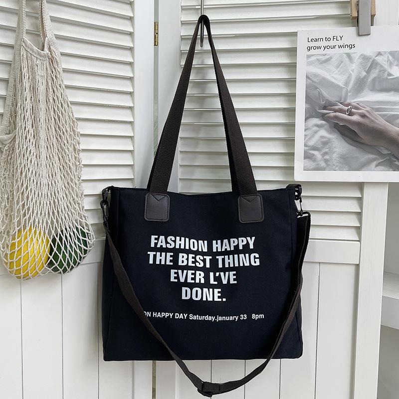 Simple canvas large-capacity bag women's summer new shoulder fashion letter tote bag messenger bag bag