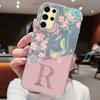 Initial Letter A Z Case For Samsung Galaxy S25 S24 S23 S21 S22 Plus S23 S21 FE Cover Pink Flowers Silicone Back Fundas Bumper
