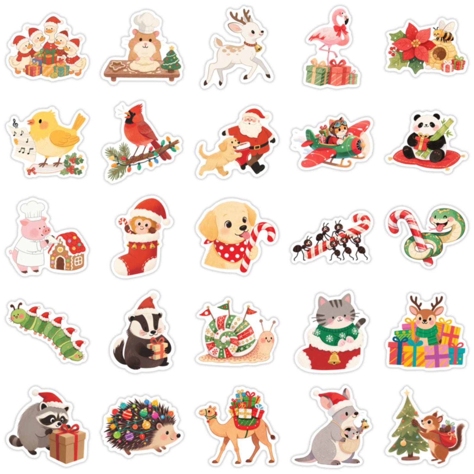 

50 Cute Animal Cartoon Creative Stickers For Christmas To Decorate Phone Cases, Water Bottles, Desktops, And Journals One Size