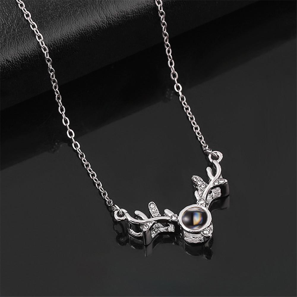 Deer Antler Projection Necklace: 100-Languages 'I Love You' Elk Pendant